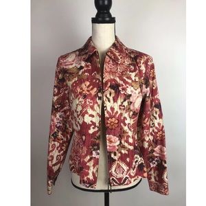 NWT $69 Coldwater Creek Ikat Garden Zip Up Light Jacket size Small 1D